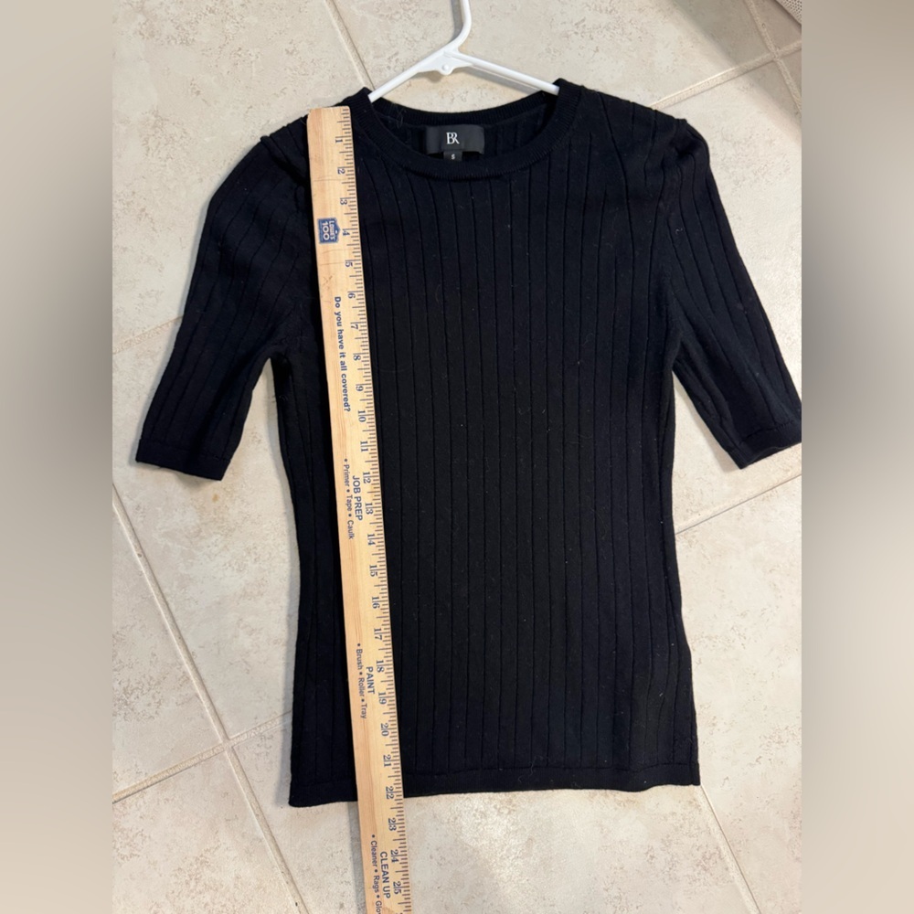 Banana Republic Black 100% Merino Wool 2/2 Sleeve Ribbed Sweater, Small - Picture 5 of 8